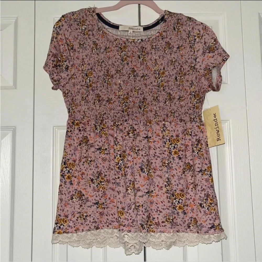 NWT Rewind Set of 2 Floral Babydoll Tops w/ Lace Trim - Picture 3 of 9